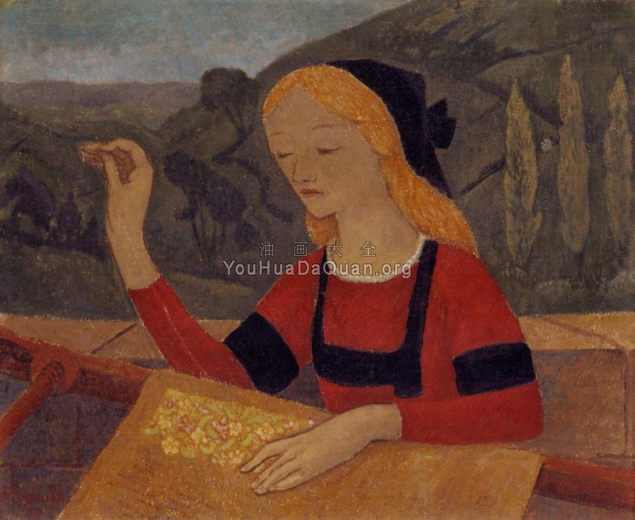 Embroiderer in a Landscape of Chateauneuf - 保罗·塞律西埃